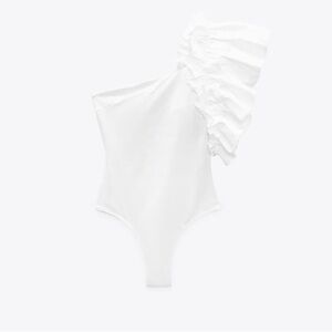 One shoulder ruffle one piece bathing suite - White - Size M